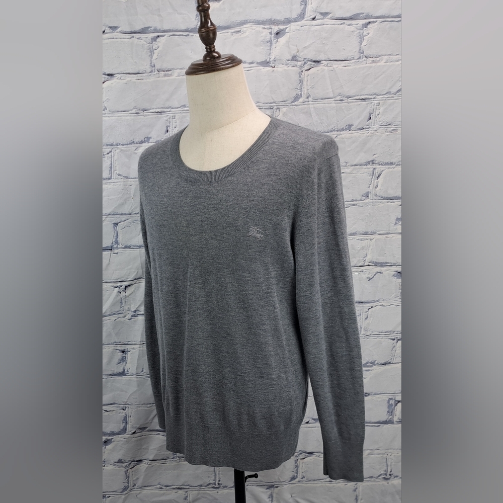 Burberry Men's Sweater 100% Cashmere Equestrian Knight Gray Pullover Size Large - Picture 4 of 16